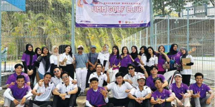 KOMPAK: Anggota UKM Golf UMM foto bersama setelah menggelar seleksi anggota untuk baru di Lapangan Tennis UMM, akhir 2024 lalu.