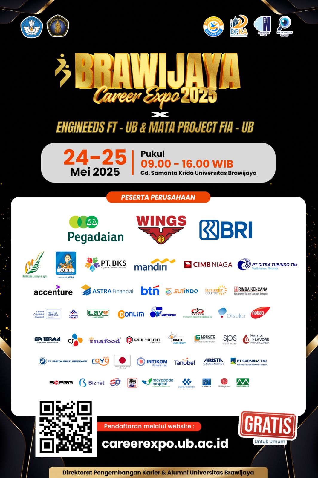 BUKA PELUANG: Direktorat Pengembangan Karier dan Alumni Universitas Brawijaya (UB) kembali menggelar Career Expo secara offline dimulai pukul 09.00 - 16.00 WIB akhir pekan ini.