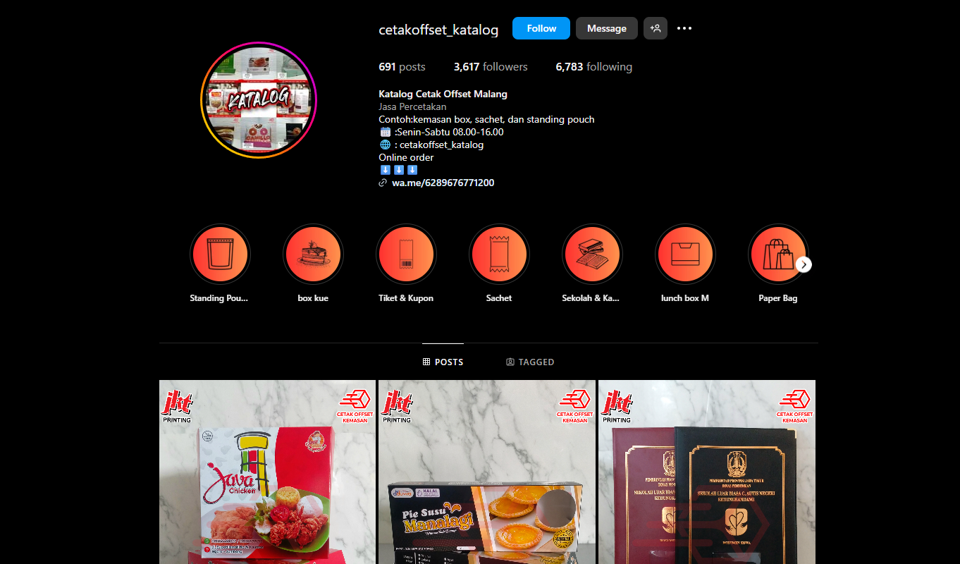Akun instagram Cetak Offset Malang.