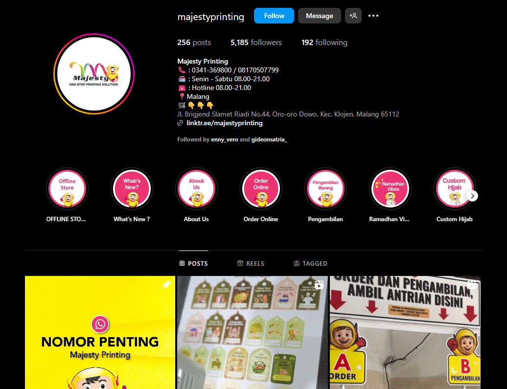 Akun instagram Majesty Printing.