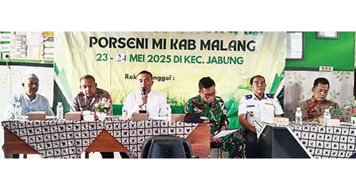 MATANGKAN PERSIAPAN: Rapat koordinasi (rakor) lintas sektoral rampung diselenggarakan demi kelancaran agenda Porseni MI Kabupaten Malang di Kecamatan Jabung.