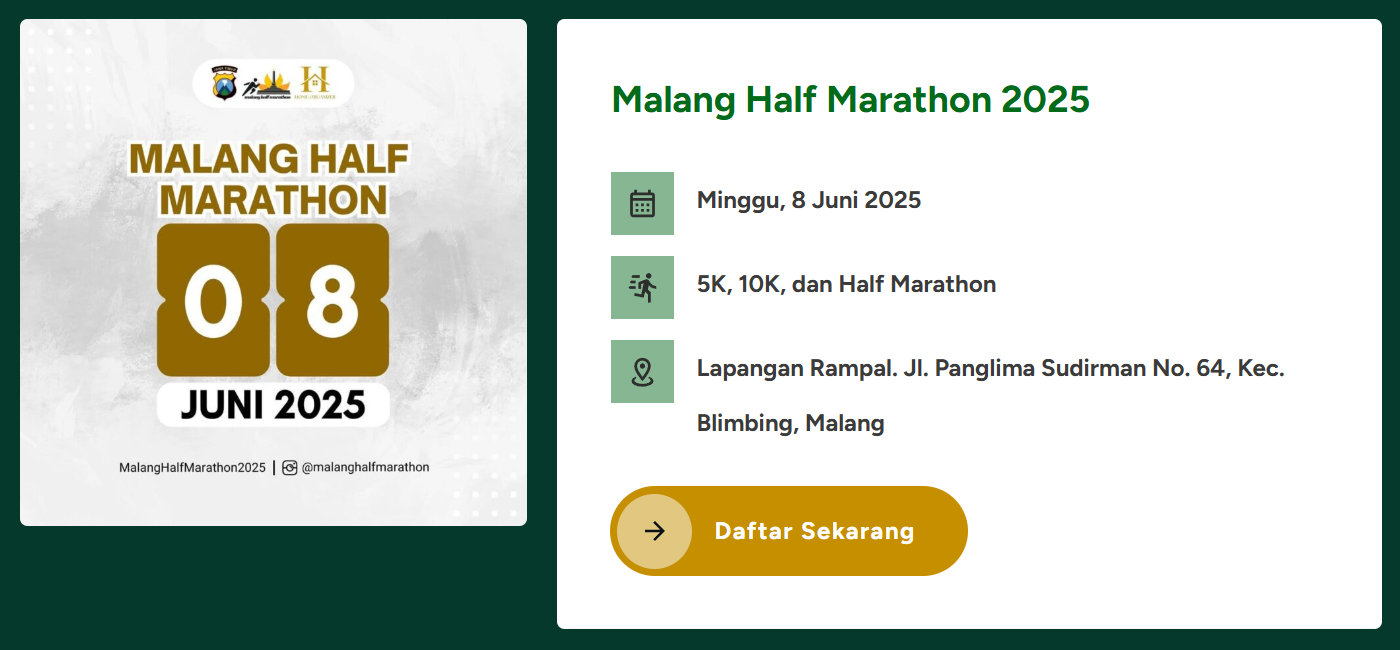 Website pendaftaran Malang Half Marathon 8 Juni.