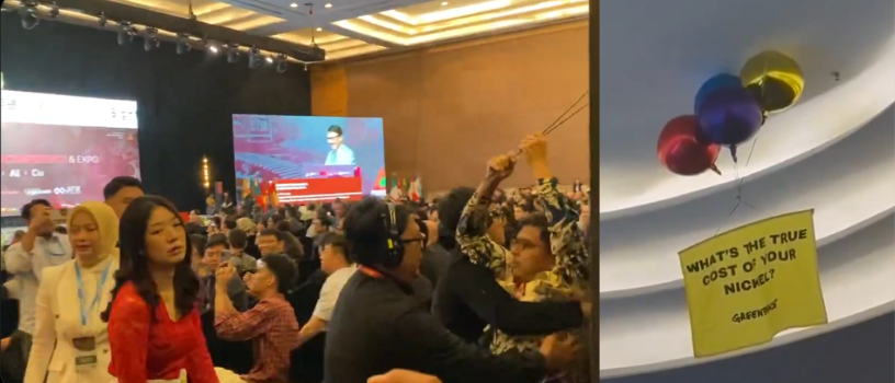 penolakan terhadap ekspansi tambang nikel di Konferensi Indonesia Critical Minerals (X: Dandhy_Laksono)