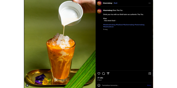 Menu Thai Tea Khao Malang (instagram @khaomalang).