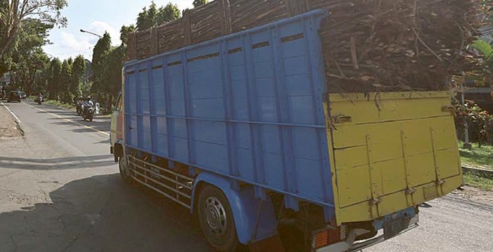 DISTRIBUSI TEBU: Truk pengangkut tebu melintas di perbatasan Kepanjen dengan Desa Jatikerto, Kecamatan Kromengan kemarin (11/6).