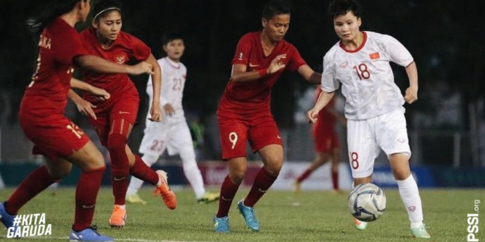 Foto pertandingan timnas putri Indonesia  vs Vietnam