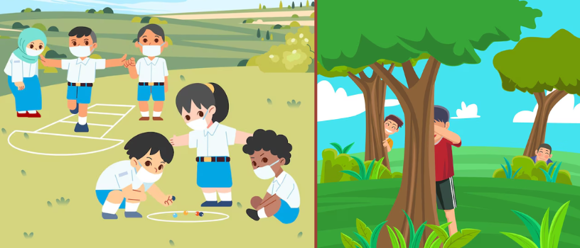 Ilustrasi anak-anak bermain permainan tradisional (freepik)