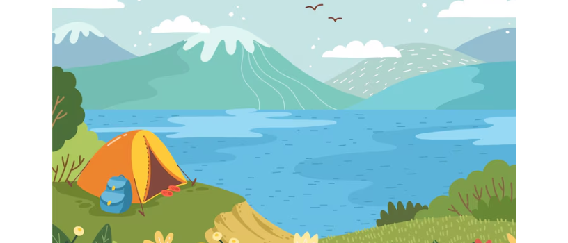 Ilustrasi danau dengan pemandangan indah yang cocok untuk camping. (freepik)