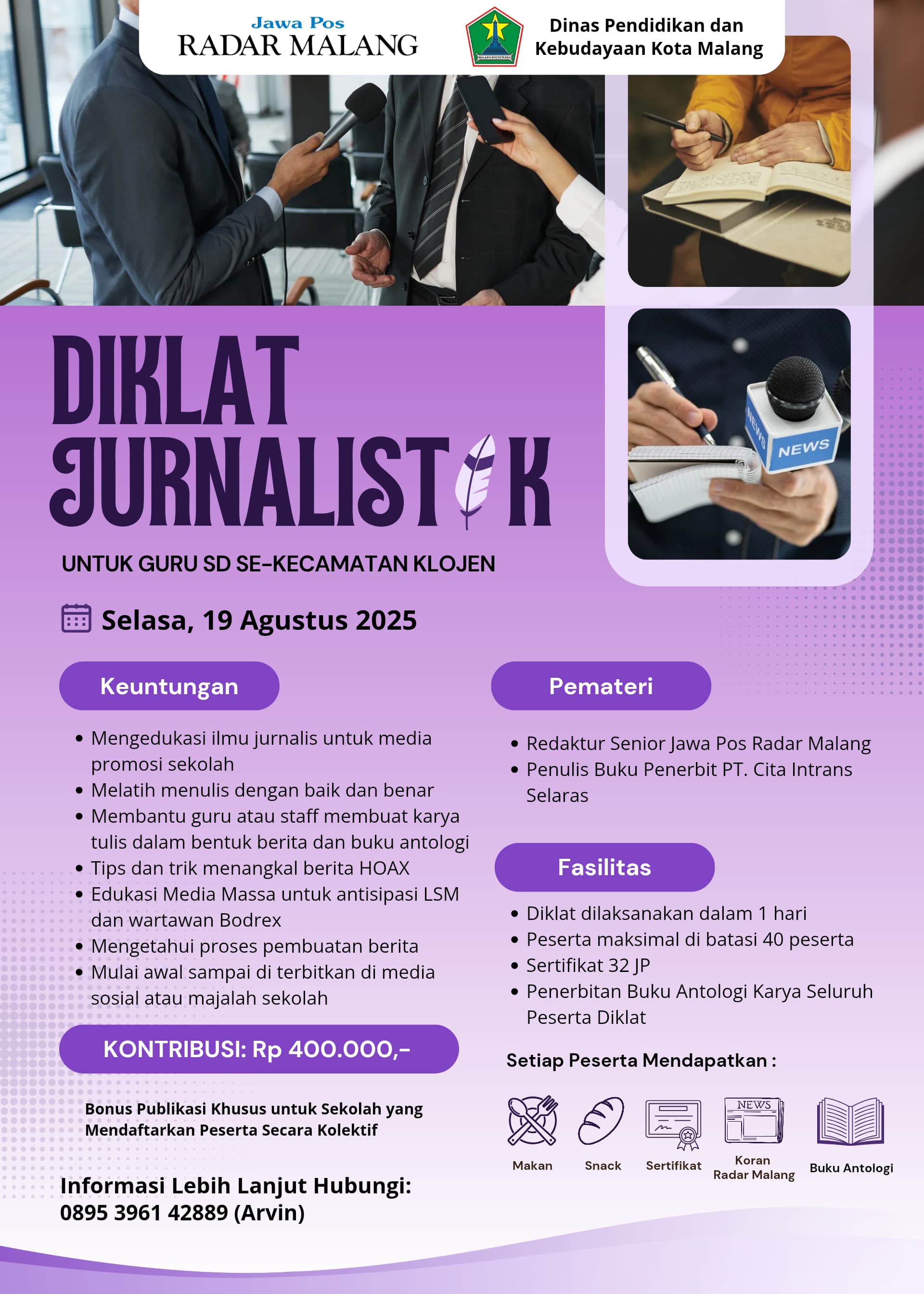 Diklat Jurnalistik untuk Guru SD/MI di Klojen.