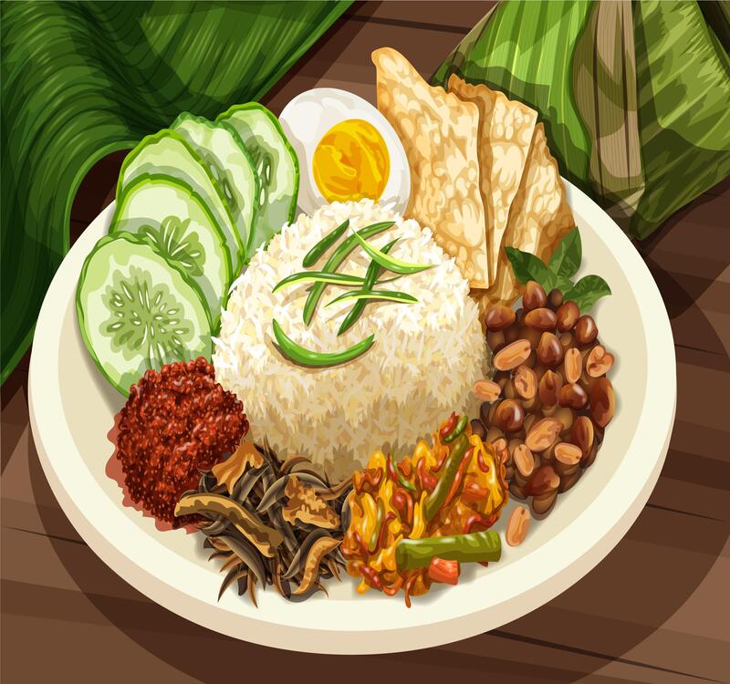 BERAGAM LAUK: lauk lengkap dengan nasi dan sambal