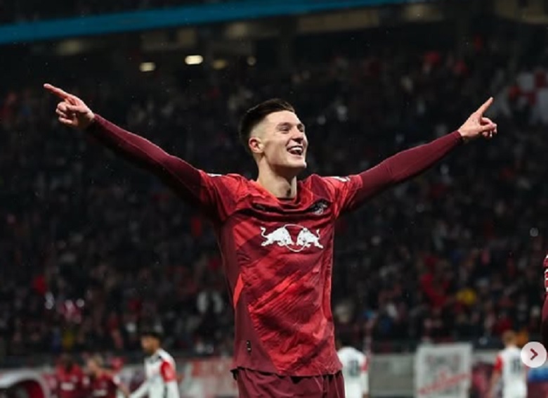 JADI REBUTAN: Benjamin Sesko yang dihargai tak kurang dari 70 juta pounds dibidik Manchester United dan Newcastle.