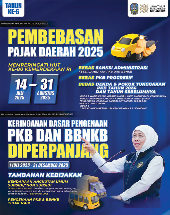 Bantu Masyarakat, Pemprov Jatim Kembali Gelar Pemutihan Pajak Kendaraan Bermotor.