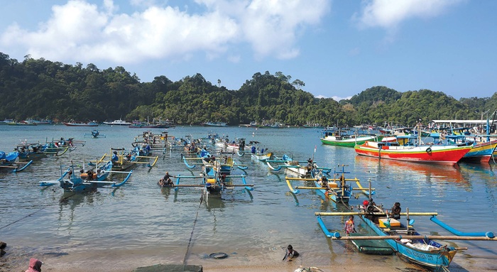MUSIM IKAN: Kapal-kapal nelayan berlabuh di Pantai Sendangbiru, Desa Tambakrejo, Kecamatan Sumbermanjing Wetan kemarin. Mayoritas dari luar daerah.