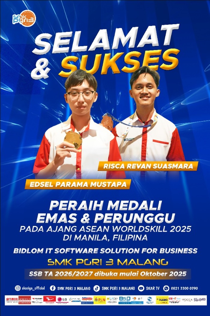 Alumni SMK PGRI 3 Malang Sukses Raih Medali di ASEAN Worldskill 2025 Filipina.