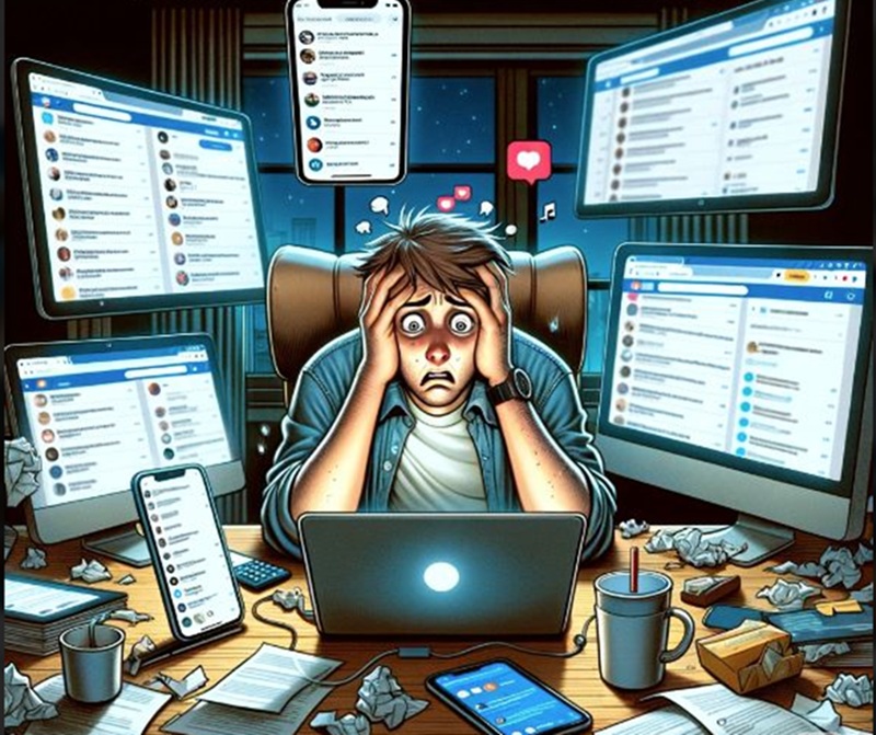 Ilustrasi mata lelah di depan laptop