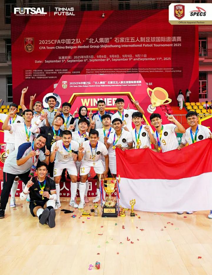 CATAT SEJARAH BARU: Timnas futsal Indonesia berhasil menjuarai CFA Internation Futsal Tournament usai bungkam Denmark di final
