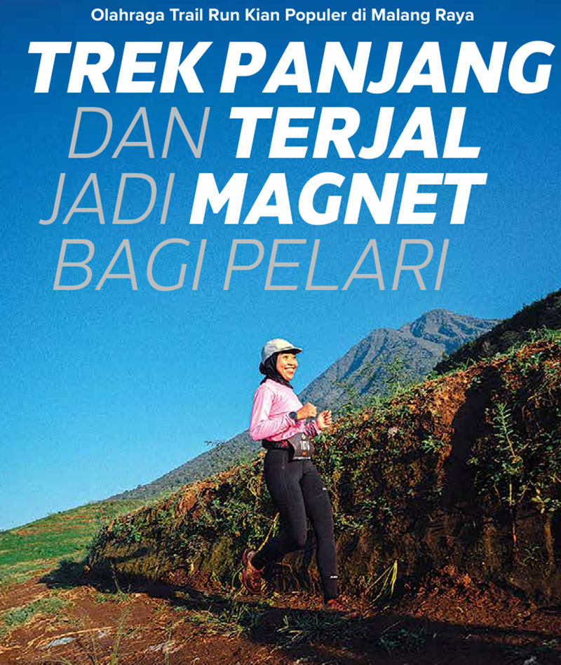 ENDURANCE: Hanik Purnomowati berlari menaklukkan medan kaki Gunung Kawi dalam ajang trail run GBLK, Agustus lalu.