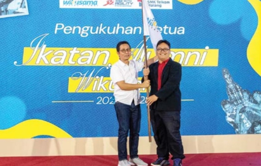 FULL SUPPORT : Pengukuhan Ketua Ikatan Alumni Widyaloka Kusuma Samekta Makarya (Wikusama) SMK Telkom Malang, kemarin (27/9)