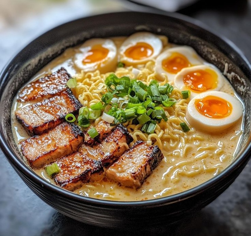 LEZAT: Ramen dengan kuah berbumbu dan topping daging  dan telur