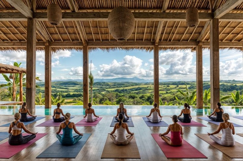 Ilustrasi tempat yoga sejuk dan nyaman