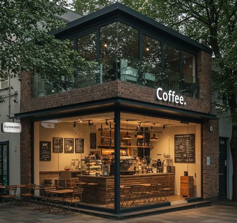 Ilustrasi kafe cozy dengan berbagai varian menu kopi