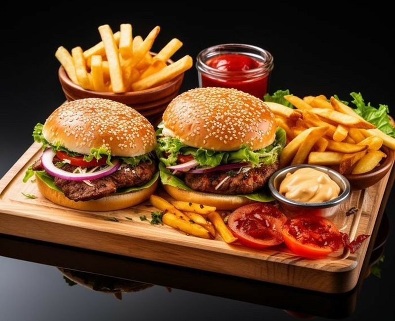 LEZAT: Burger dengan berbagai isian dan kentang