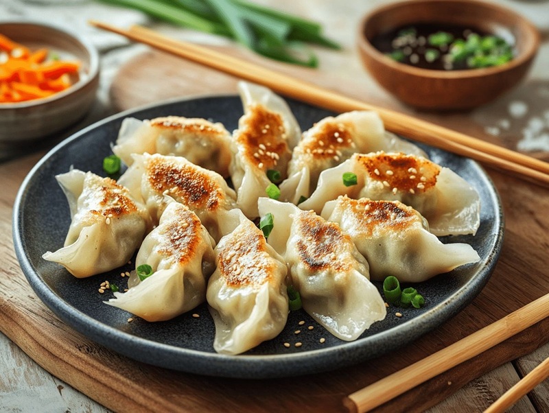 LEZAT: gyoza panggang yang disajikan cantik di atas piring