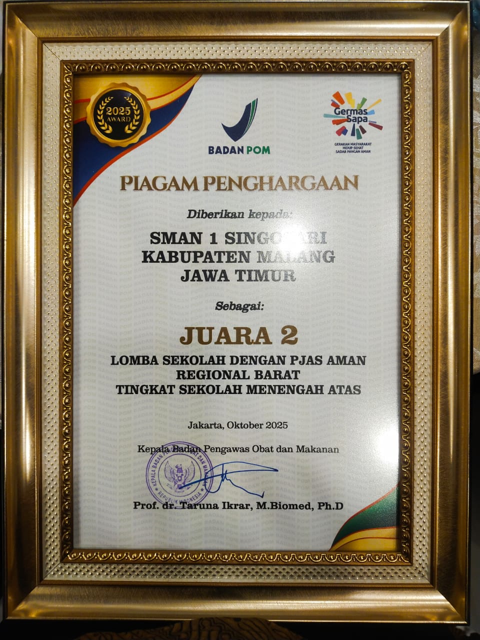 PRESTASI: SMAN 1 Singosari Raih Juara 2 Lomba Sekolah PJAS Aman Regional Barat