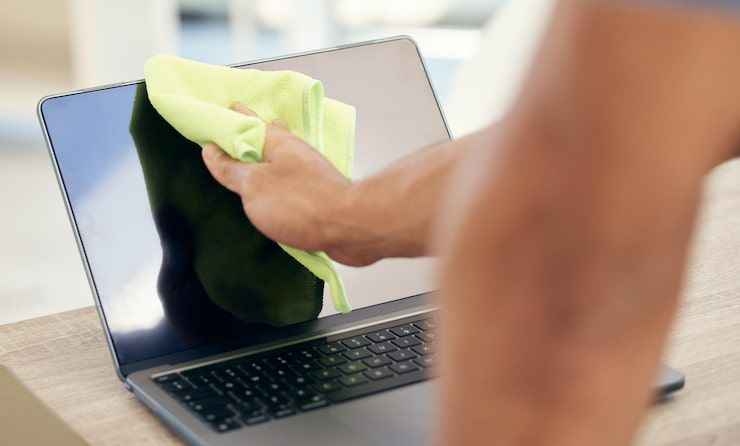 HATI HATI: Membersihkan layar laptop perlu langkah khusus.