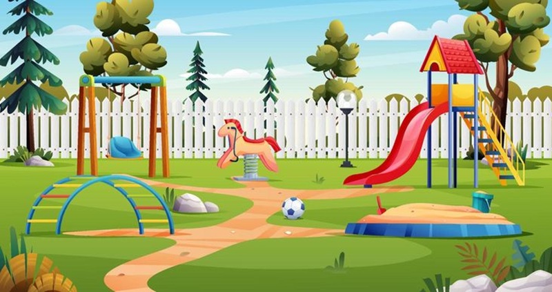 Ilustrasi taman dengan berbagai permainan
