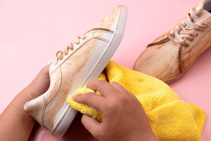 Ilustrasi membersihkan sepatu.