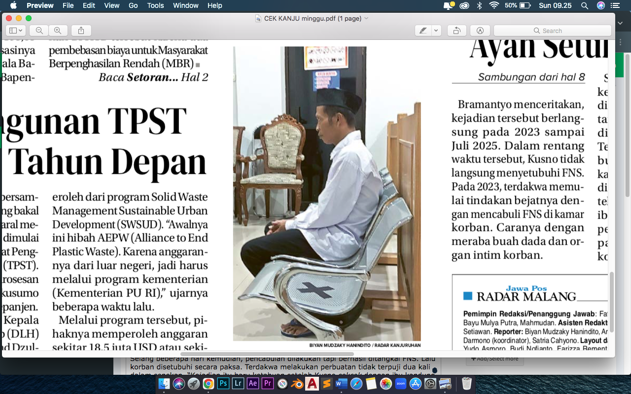 Kusno Hadi, 47, menjalani sidang di Pengadilan Negeri (PN) Kepanjen beberapa waktu lalu.