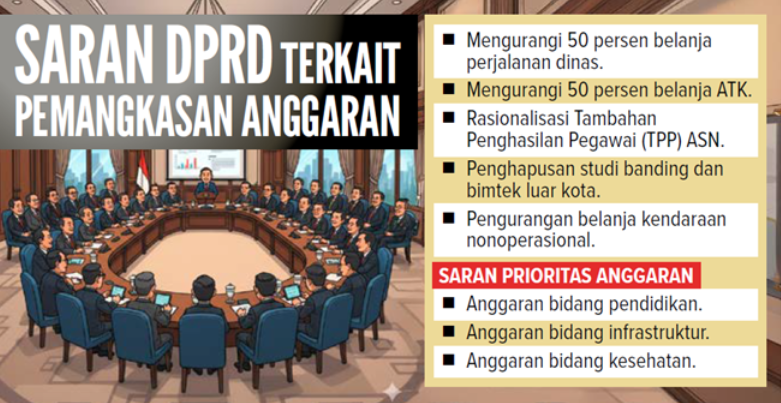 Saran DPRD terkait pemangkasan anggaran.