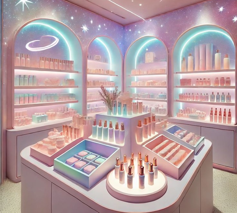 Ilustrasi toko kosmetik tujuan favorit belanja skincare dan makeup.