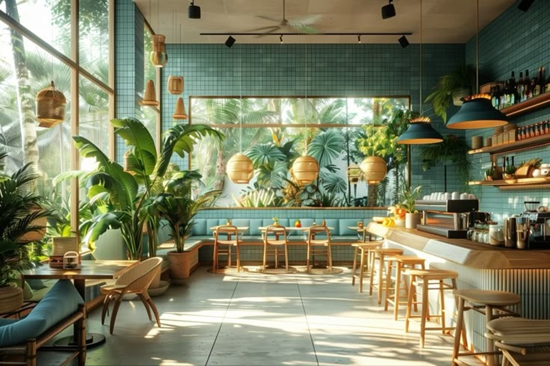 Ilustrasi kafe cozy dan suasana tenang, kombinasi sempurna.