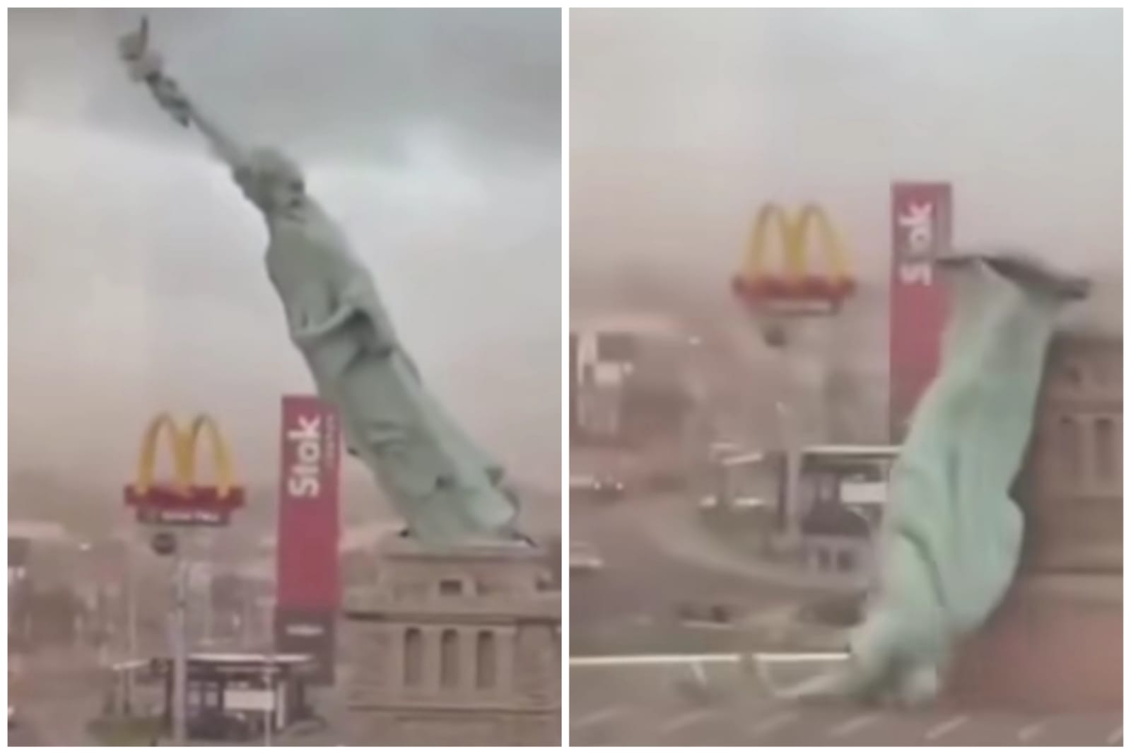 Tangkapan layar ambruknya replika Patung Liberty di Brasil.