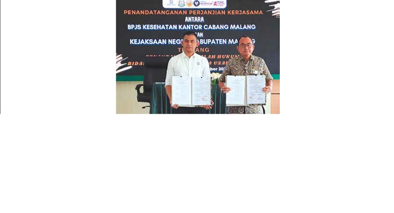 KOLABORASI: BPJS Kesehatan Cabang Malang dan Kejari Kabupaten Malang meneken kerja sama penanganan kewajiban iuran badan usaha menyusul masih adanya tunggakan ratusan juta rupiah pada 17 Desember lalu