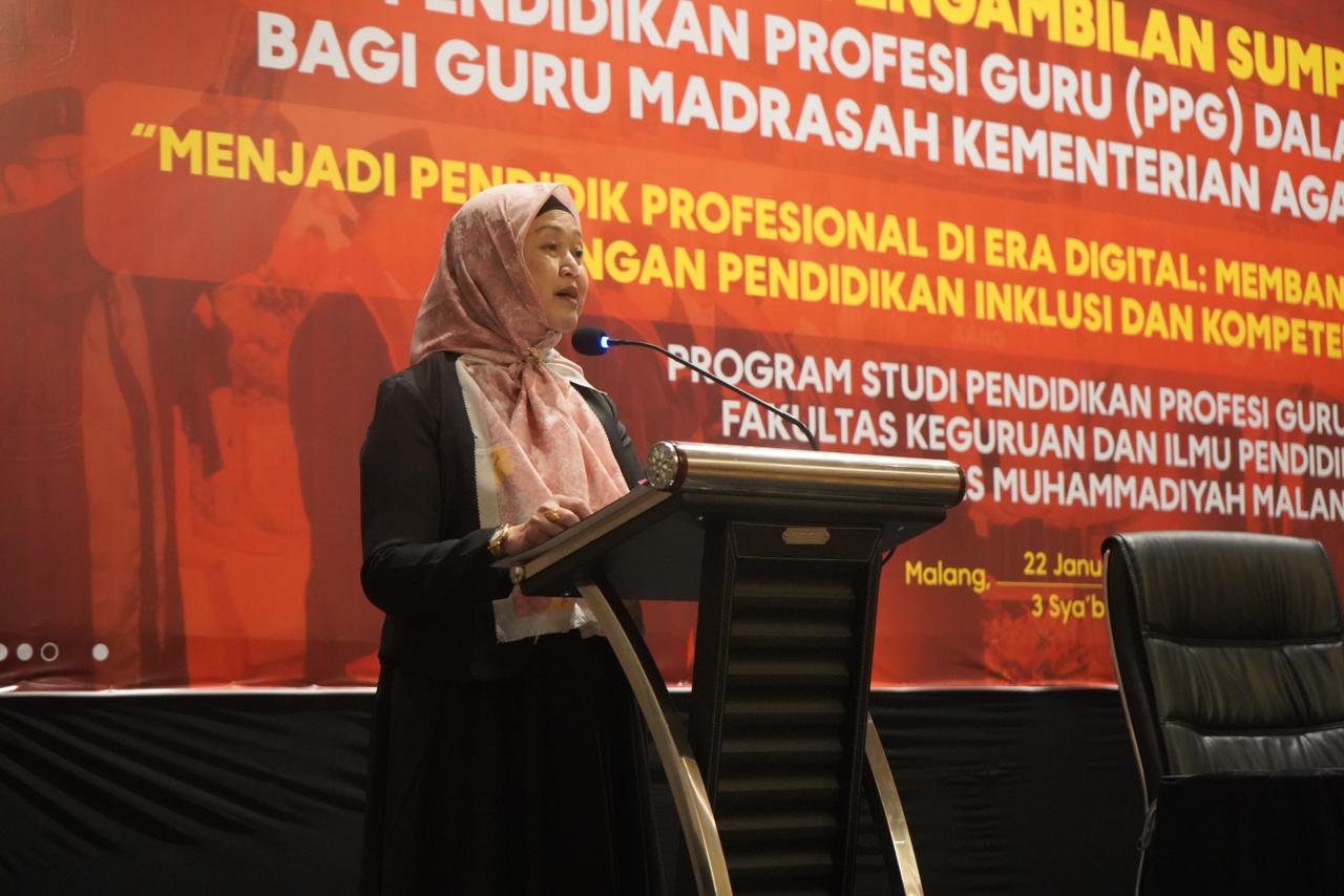 SAMBUTAN: Ketua Program PPG UMM Prof Trisakti Handayani menekankan pendidik yang terus belajar, berinovasi, dan mengembangkan diri.