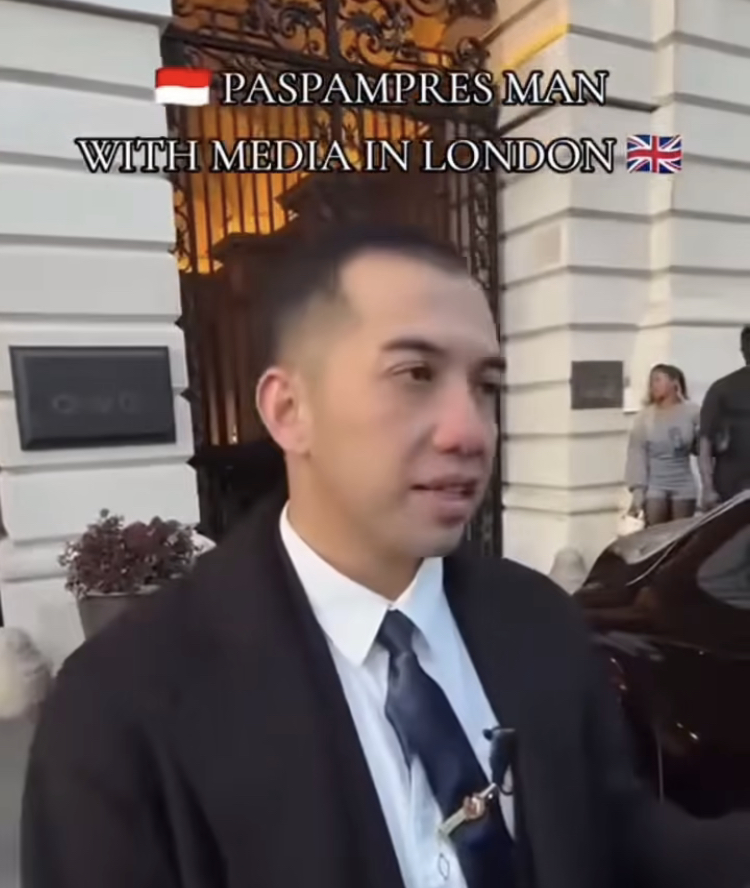 Potongan video seorang Paspampres RI menegur jurnalis di London. (TikTok @vanhouten20)