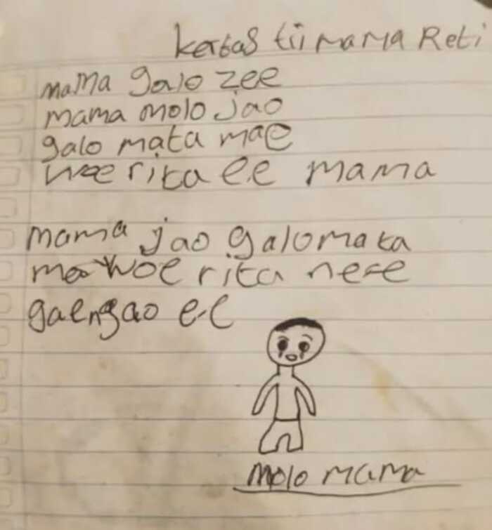 Sepucuk surat tulisan tangan yang berisi pesan untuk mama korban. Sumber: Instagram/@melaniesubono