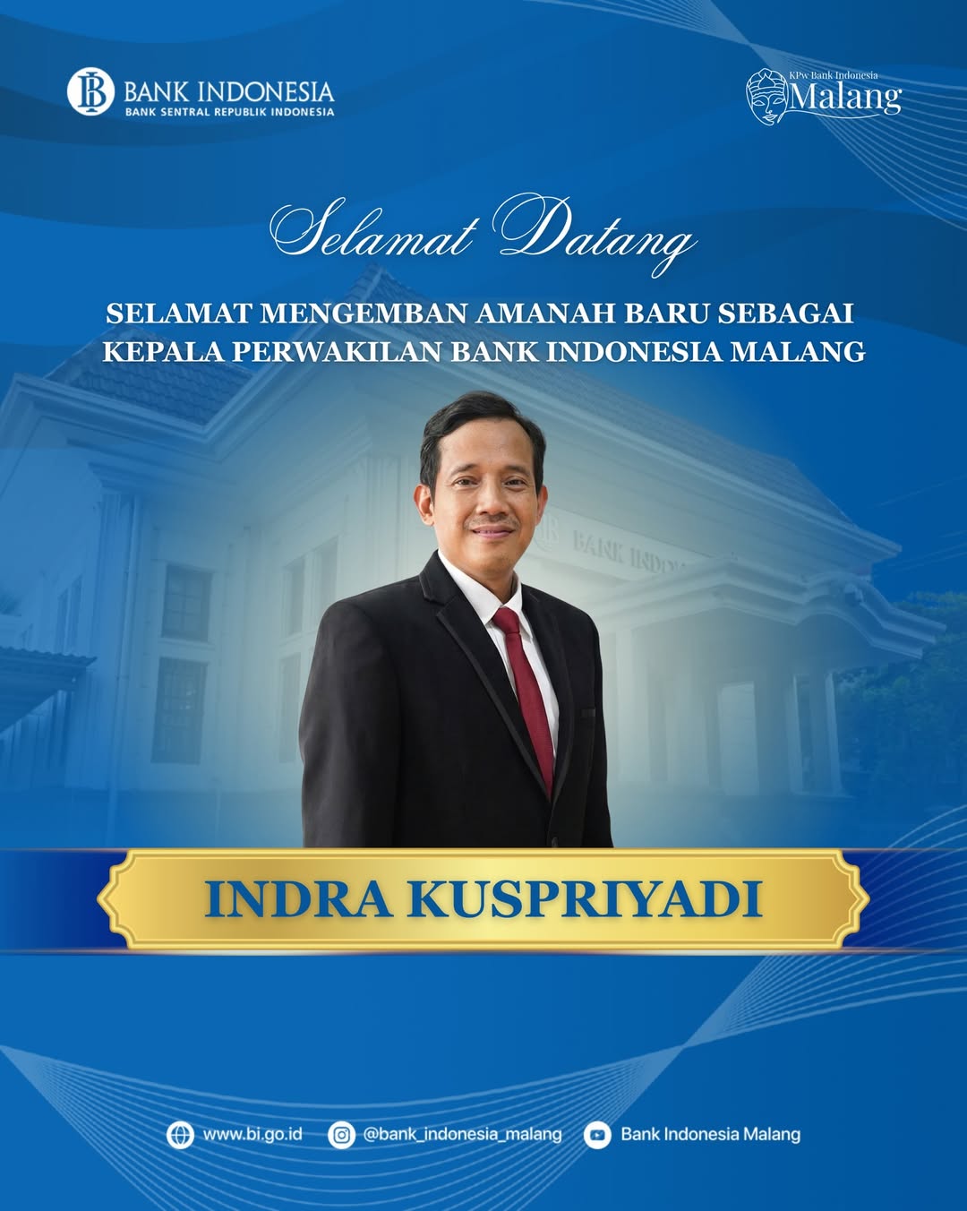Indra Kuspriyadi resmi memimpin KPw BI Malang. (Instagram BI Malang)
