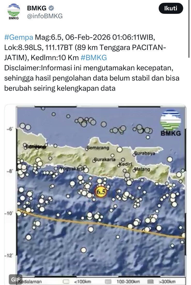 Informasi gempa dari BMKG. (X BMKG)