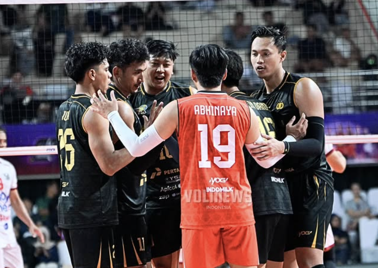 DRAMATIS: Bhayangkara Presisi berhasil menumbangkan Medan Falcons 3-0 walaupun terjadi deuce di dua set terakhir. (Instagram @volinewsid)