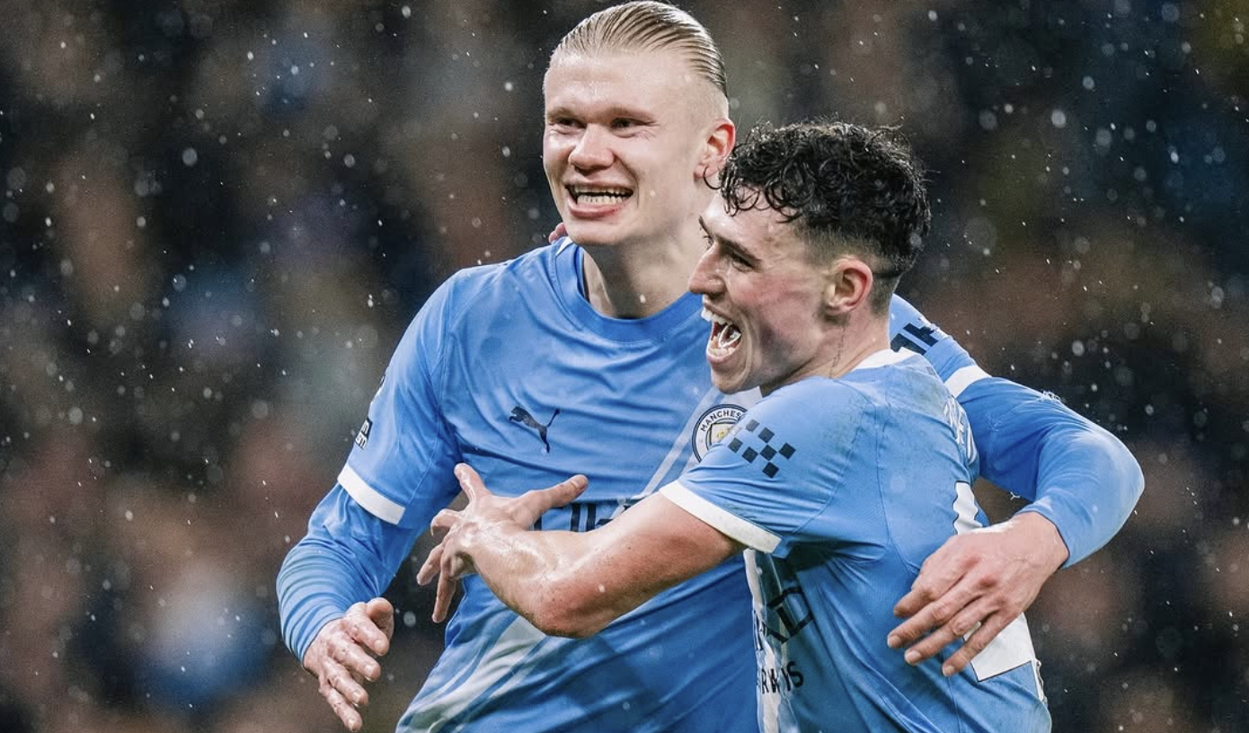 DUO MAUT: Haaland dan O&rsquo;Reilly mengamankan laga hari ini dengan sumbangan gol dari mereka. (Instagram @mancity)