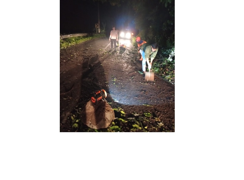 LANGSUNG DIBERSIHKAN: Proses pembersihan material longsor di Jalan Provinsi Malang- Kediri di Desa Mulyorejo, Ngantang dituntaskan petugas kemarin sekitar pukul 04.00.