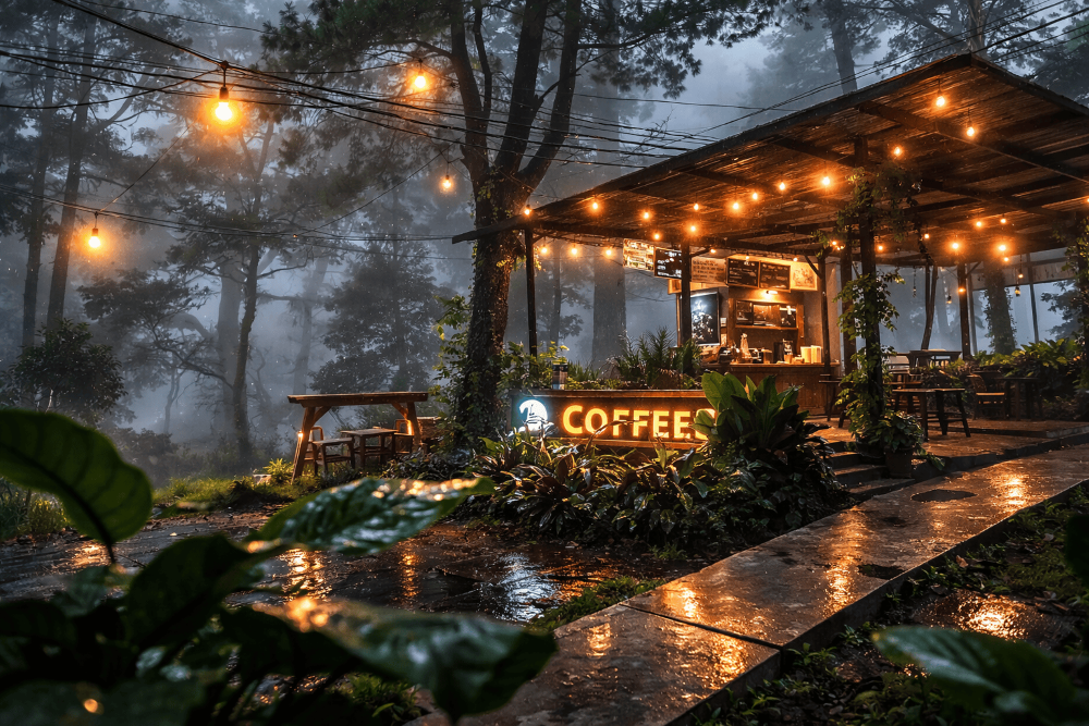 CAFE & CAMPING: Kafe Greenrock berikan sensasi unik ngopi di tengah hutan yang rindang dan nature. (Instagram: greenrockcampers)