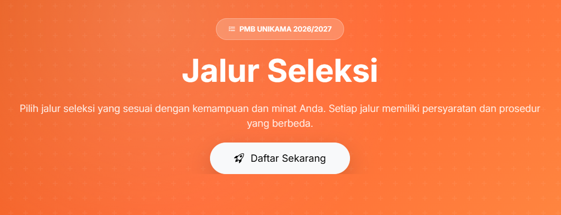 Ingin kuliah di Universitas PGRI Kanjuruhan Malang? Cek jalur seleksi dan beasiswanya sekarang, pilih yang sesuai dengan prestasi dan kemampuanmu! (Website UNIKAMA)