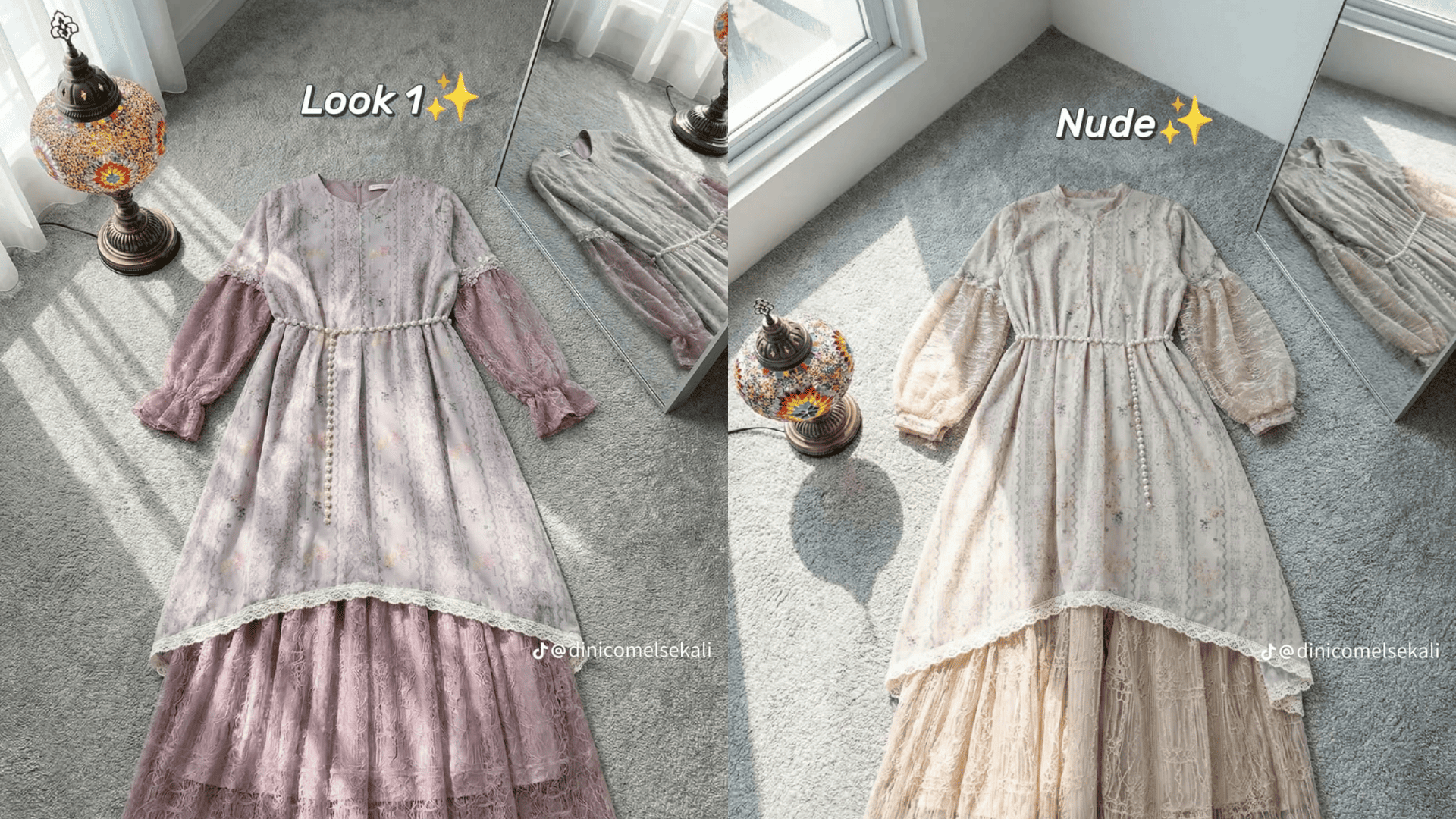 Tampilan gamis bini orang.(tiktok/@dinicomelsekali)