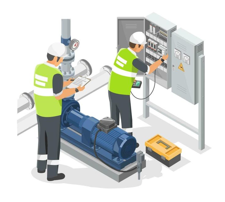 Teknisi melakukan pengecekan panel listrik dan sistem kontrol mesin industri, salah satu bidang keahlian lulusan Teknik Elektro dengan prospek kerja yang luas. (Website vecteezy)