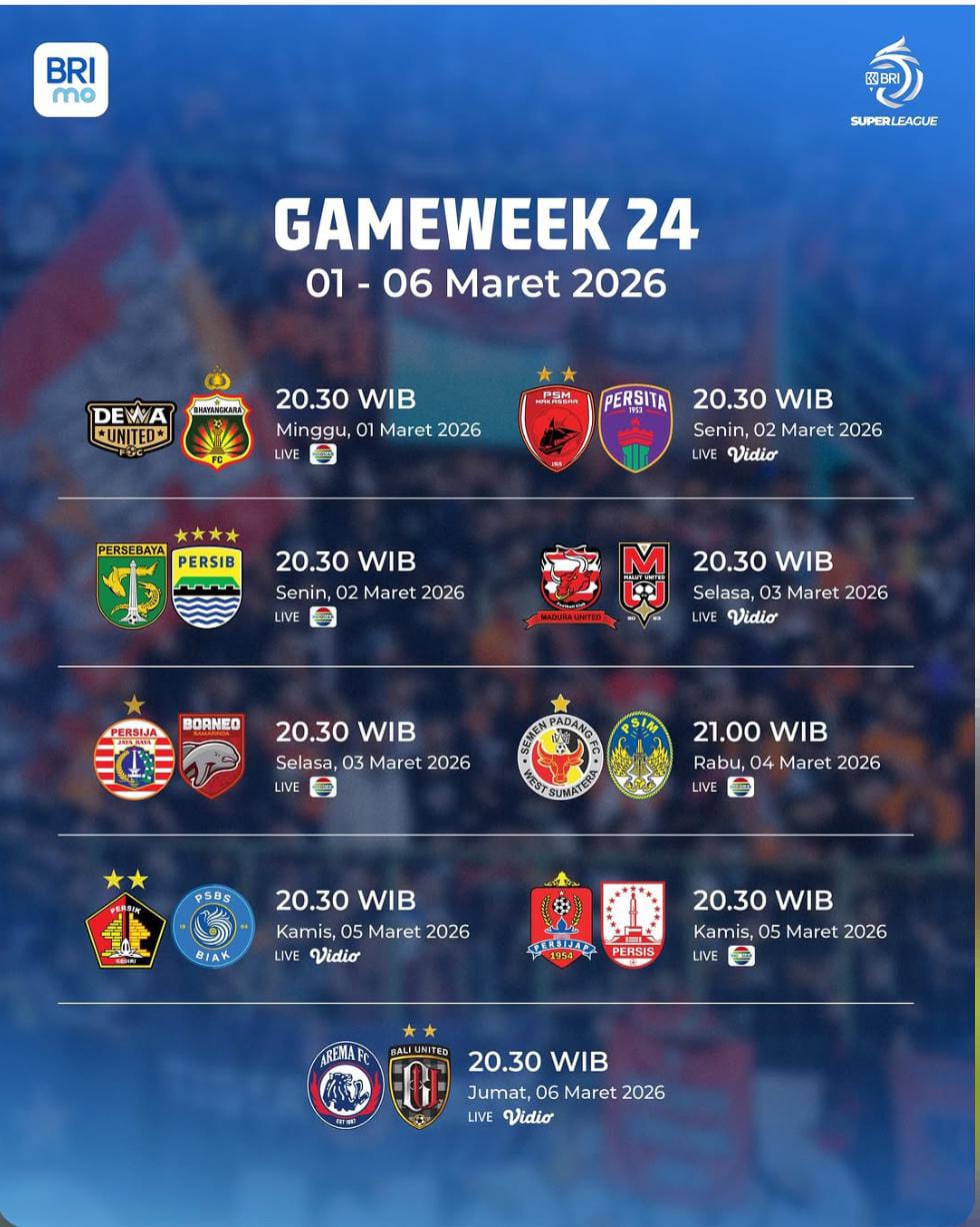 Deretan tim yang akan bermain pada pekan ke-24 BRI SUper League. (Instagram @liga1match)